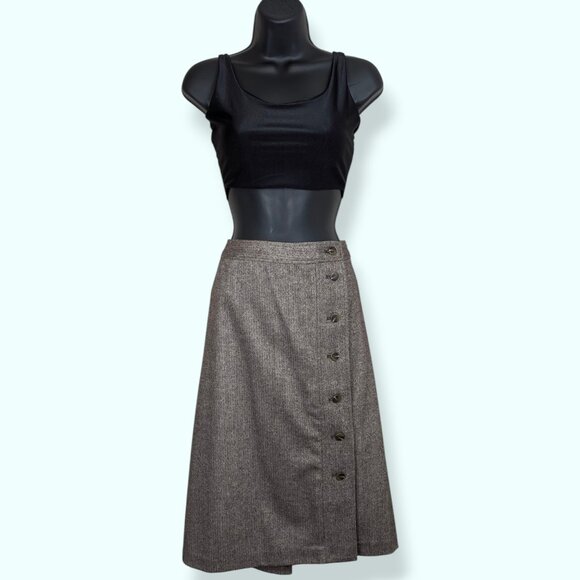 Talbots Brown Herringbone Side Button Skirt - Picture 3 of 11